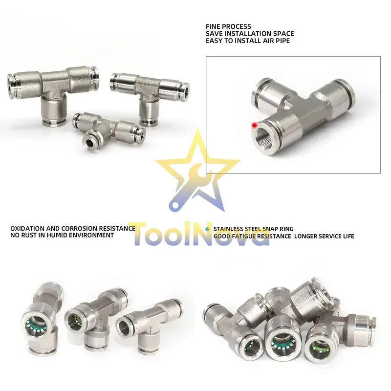 2026*Hotsale* MPE-4 6 8 10 12 16 T-type Stainless Steel Three-way Quick-connect PE Pneumatic Parts Joint Pipe Fitting