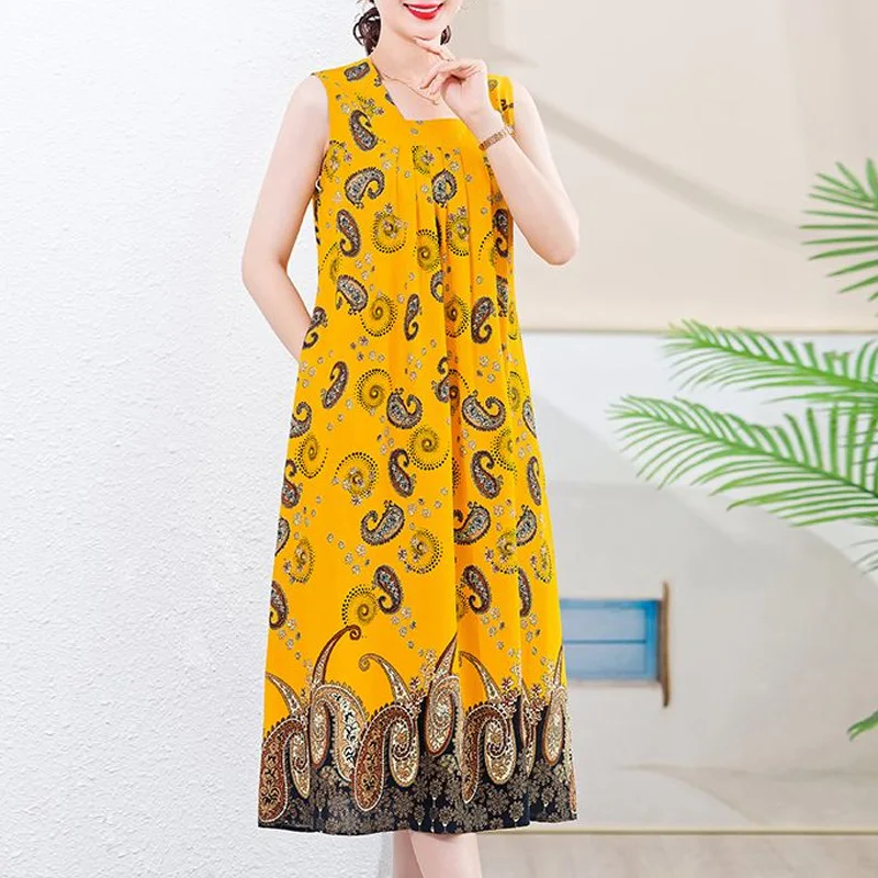 2023 Summer Fashionable and Trendy Design Can Be Worn on Both Sides of a Loose Vintage Artistic Print Ethnic Style Women's Dress