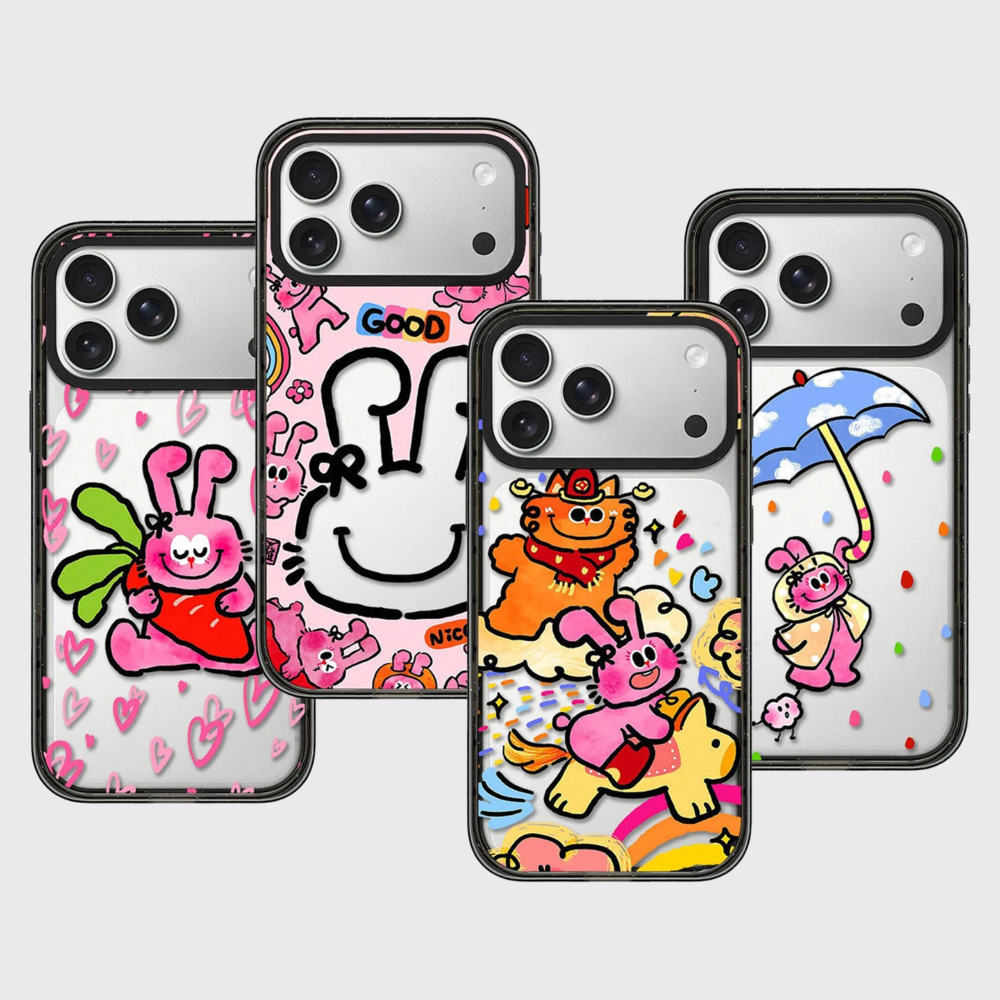 Pink Rabbit Carrot Pattern Impact Black Border Magnetic Cover for IPhone 12 13 14 15 16 17 Pro Max Case for IPhone 17 Air