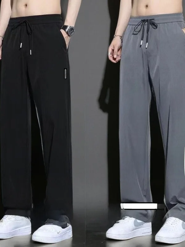 

Men's Ice Silk Sports Casual Pants Straight Leg Loose Fit Spring Autumn Wear Polyester Fiber Qui Dry Comfortable Leisure Tr...