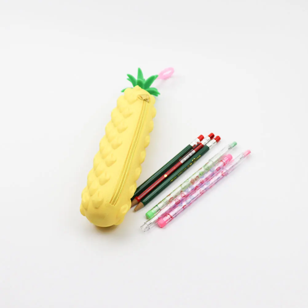 

Pineapple Shaped Silicone Pencil Case Yellow Color Portable Storage Solution Cute Stationery Supplies Pen Bag for Adults Women