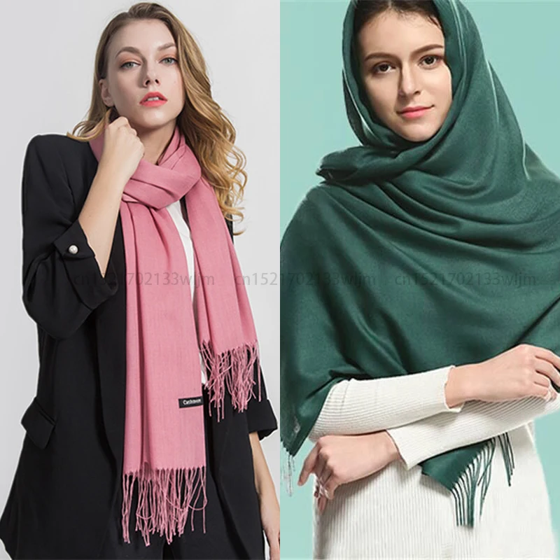 Fashion Solid Color 2023 Women Scarf Winter Hijabs Tessale Tassels Long Lady Shawls Cashmere Like Pashmina Hijabs Scarves Wraps