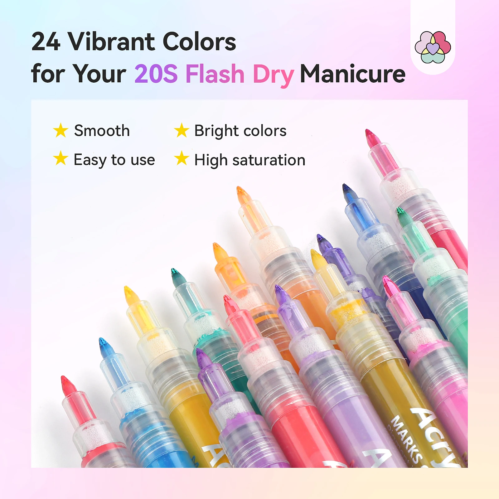 SAVILAND 24 Colors Essentials Nail Art Pens Set Spring Summer Quick Dry Nail Polish Pens for Nail Art Design Drawing Liner Tools