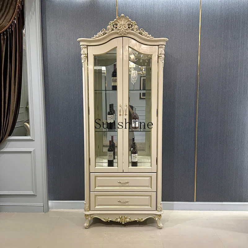 

French double door wine cabinet living room solid wood carving flower high partition assembly simple