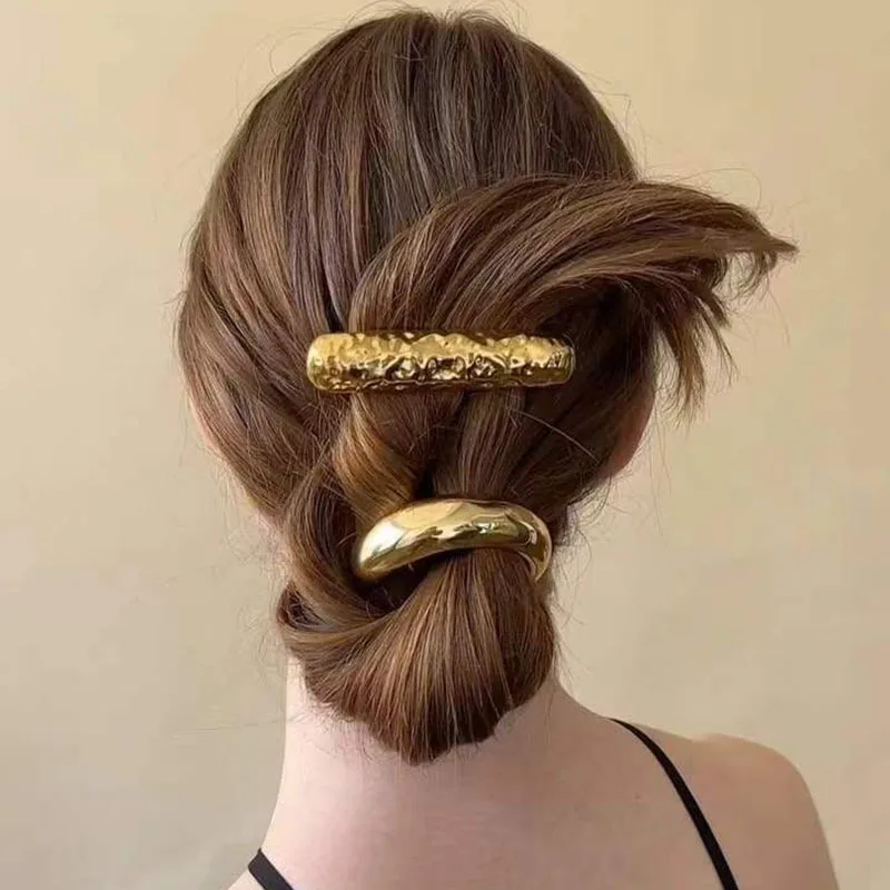Vintage Metal Ponytail Elastic Hair Loop Scrunchies Smooth Curved Hairband for Women Fashion Jewelry Hair Accessories Gifts
