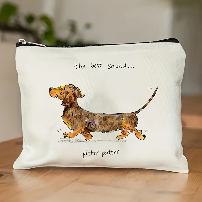Un sac à cosmétiques à motifs de teckel de dessin animé-sac de maquillage portable multifonctionnel de grande capacité, pochette de voyage parfaite à fermeture éclair