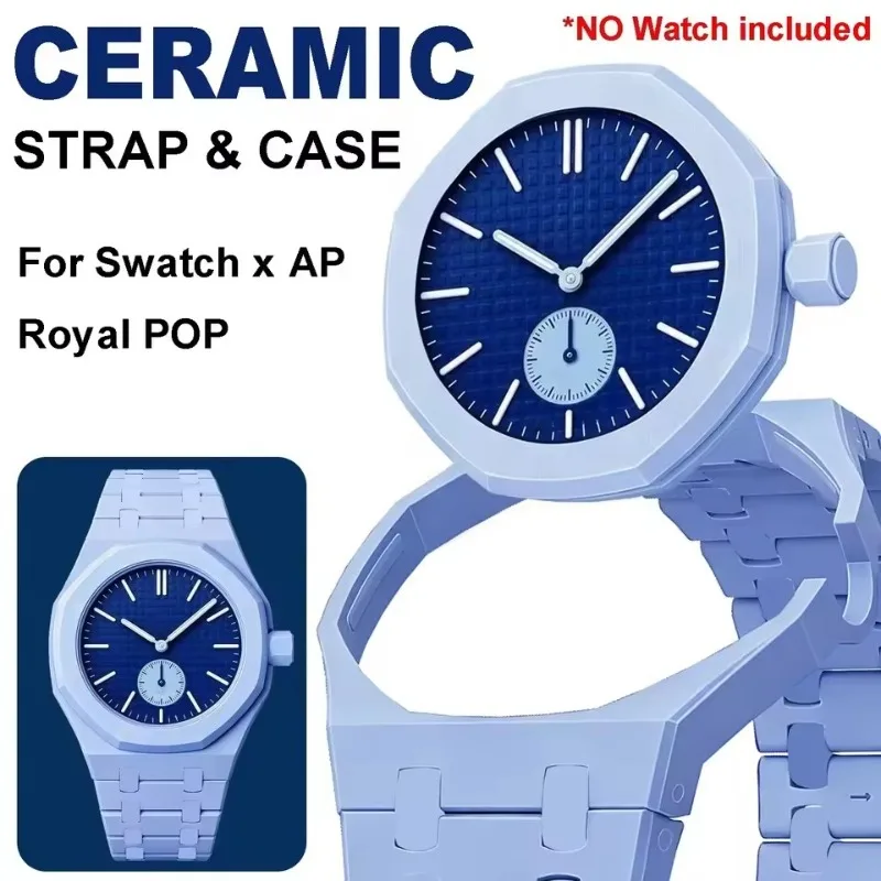 Upgrade Ceramic Modification Kit for Swatch X AP Royal Pop Modified Case Bioceramic Strap Two-Tone Solid Color Ceramic Texture