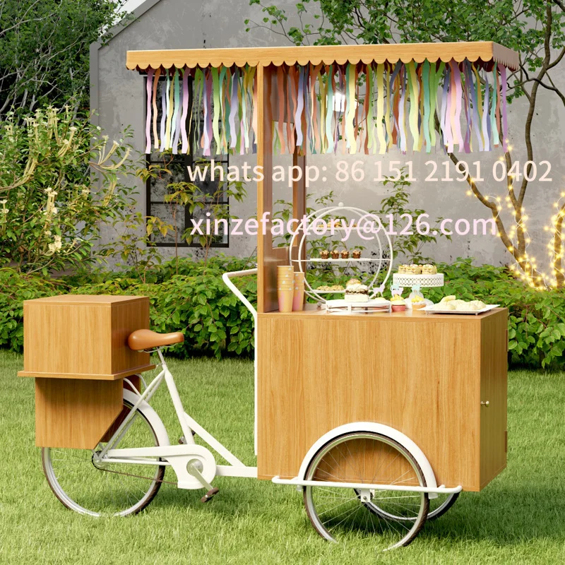 

Customizable outdoor food truck scenic display props tricycle, coffee night market shopping mall movable stall car