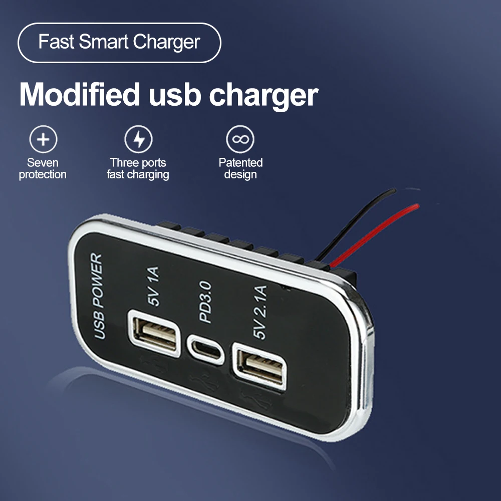 KEBIDUMEI 12V/24V Car Charger Socket USB Type-C Fast Charging Outlet PD3.0 USB Power Adapter for RV Boat Caravan Car Accessories