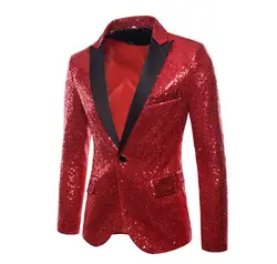 Shiny Sequin Suit Jacket Men's Stage Performance Coat White Silver Blue Red Purple Blazers V-neck Single Button 22260961