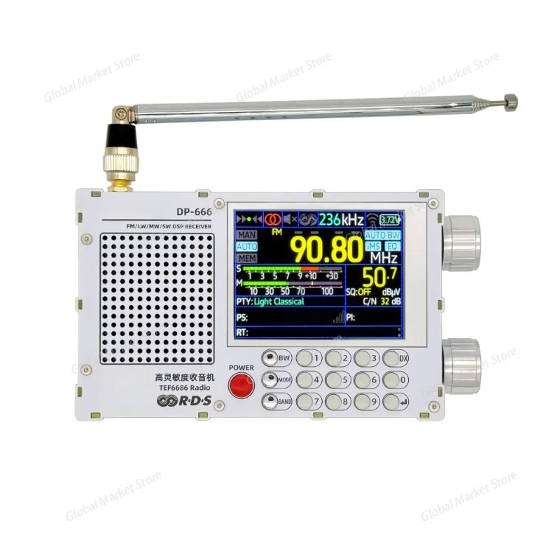 

DP-666 TEF6686 Radio High Sensitivity Full Band FM AM LW MW SW Shortwave ESP32 RDS 2.8 inch IPS LCD