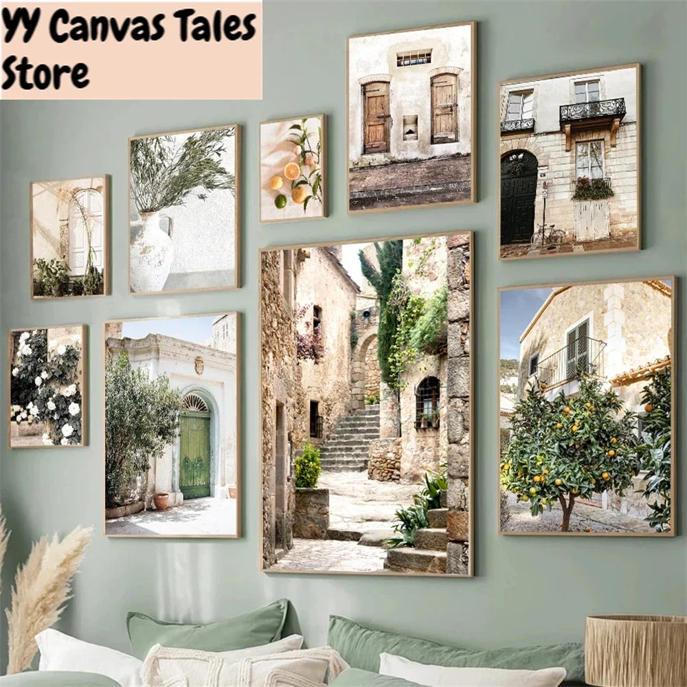 Pintura en lienzo sin marco, carteles de arquitectura de Puglia, Italia, España, pintura en lienzo, hojas verdes, plantas de interior, arte de pared, 1 ud.