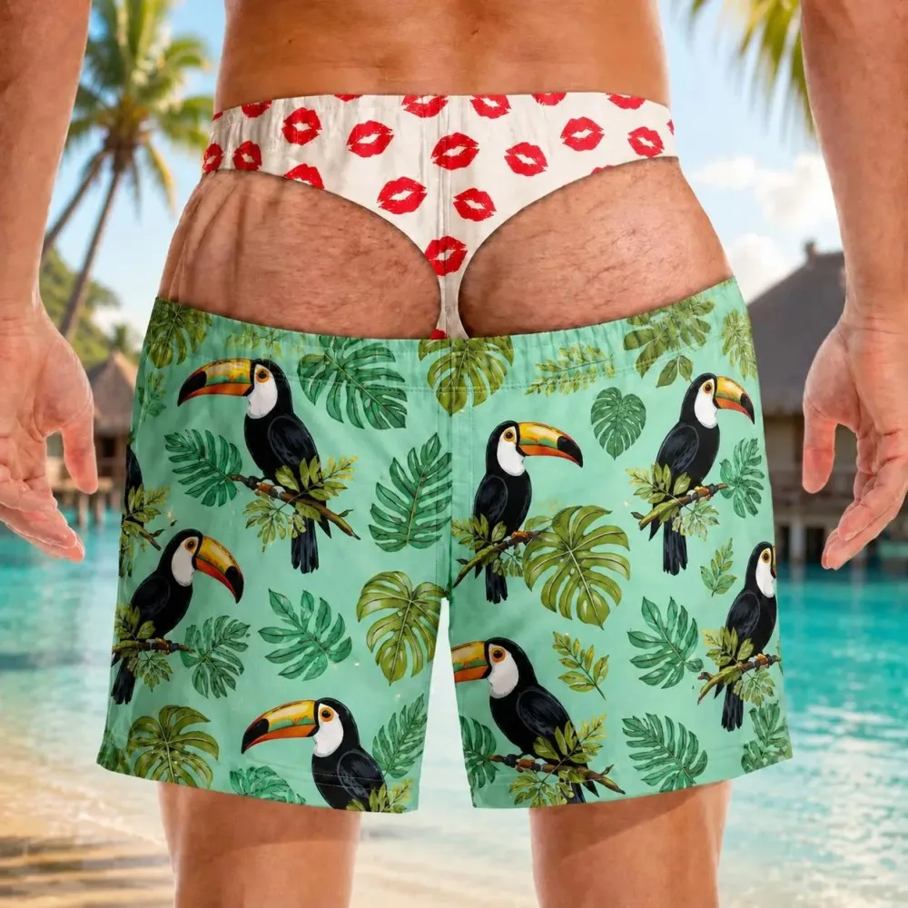 Fake Men Swim Trunks, Funny Gag Gift for Boyfriend, Men Hairy Butt Bathing Suit, Bachelor Party Beach Shorts for Him