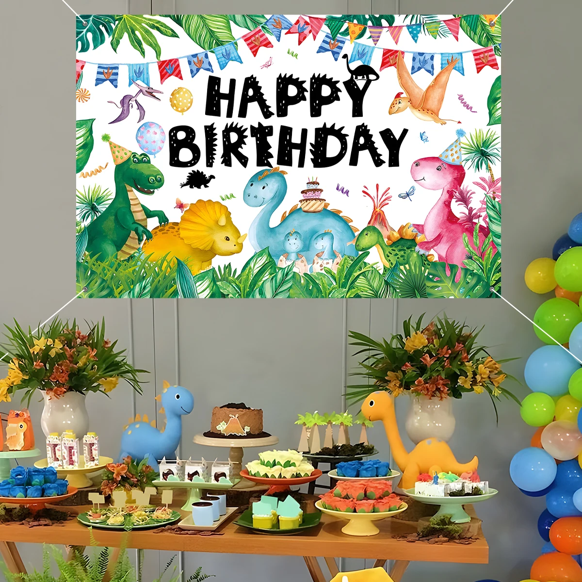 

Watercolor Dinosaur Backdrop Dinosaur Birthday Party Decorations for Boys Outdoor Photography Background Party Supplies