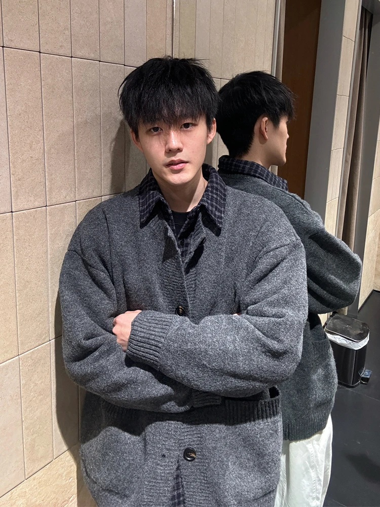 

Мужской вязаный свитер American Sle Heavyweight k ey, зимний ленивый Sle, элитный винтажный открытый кардиган, трикотаж