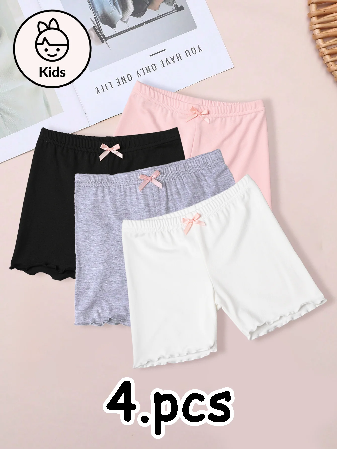 4Pcs Girls Modal Safety Shorts Anti-Exposure Breathable Elastic Ruffle Trim Kids Underwear Shorts For Summer Daily & Beach Wear