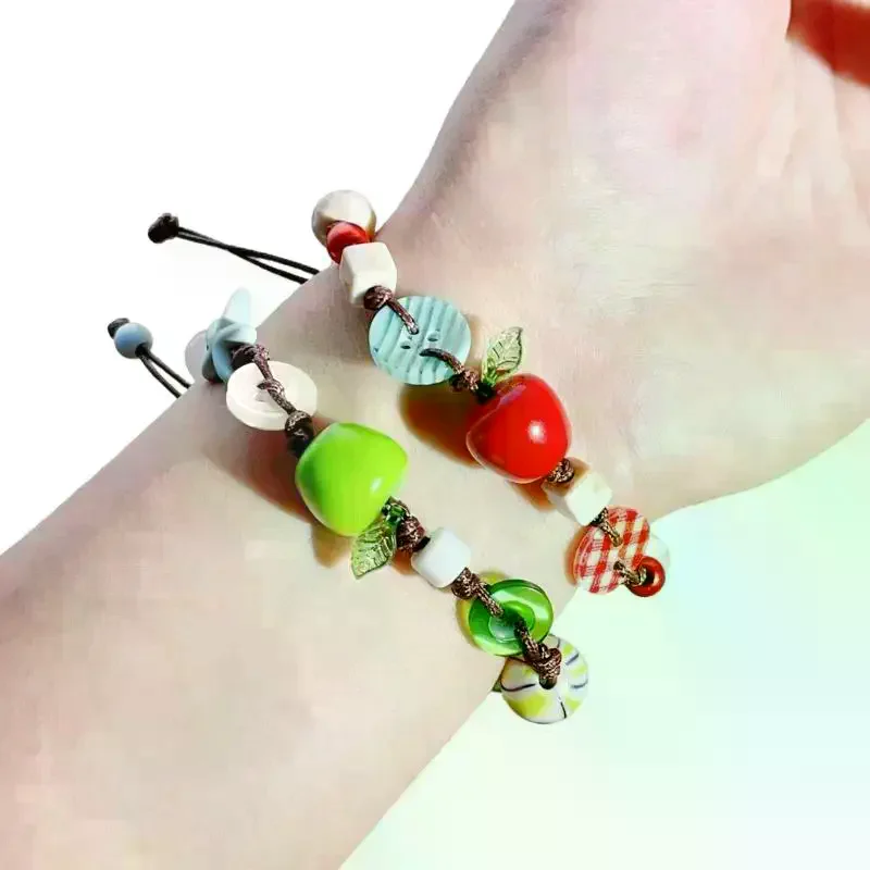 1/2Pcs Women Ladies Fashion Jewelry Lovely Apples Charm Bracelet For Girls With Brown Cord Fun And Stylish Accessory