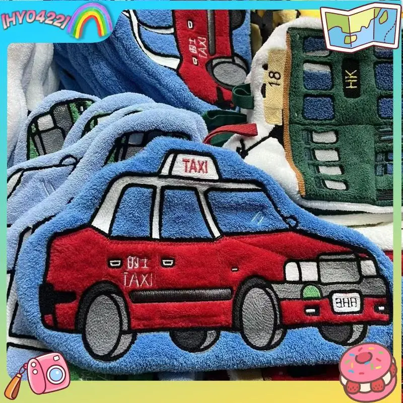 Toalla de mano con características características de Hong Kong, absorbente, bordada, con dibujos animados de autobús Ding Ding, suave y absorbente para baño, cocina, uso diario
