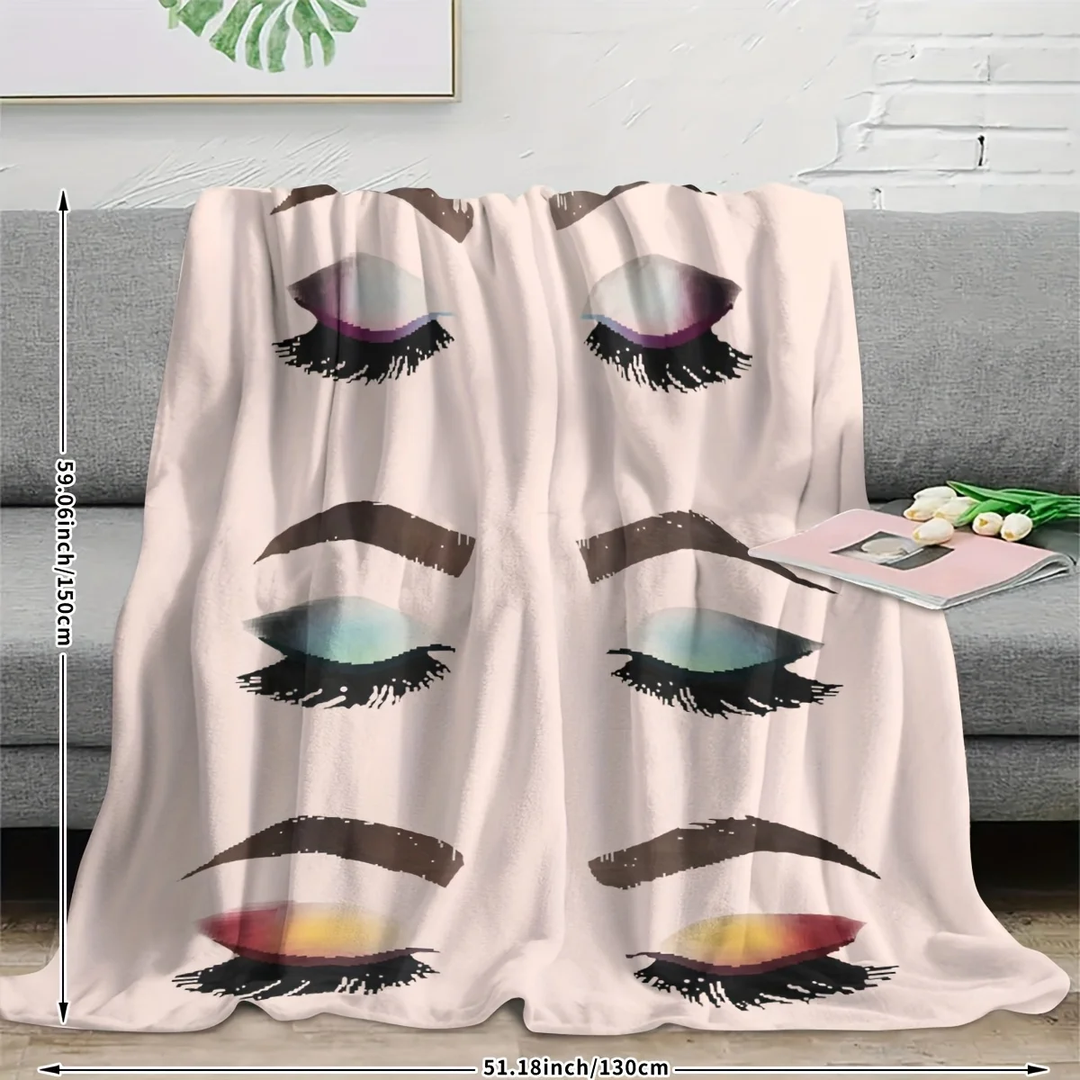 Aesthetic Makeup Eyes Print Throw Blanket Trendy Eyeliner Art Cosmetic Decor Cozy Bedroom Gift for Girl Friends