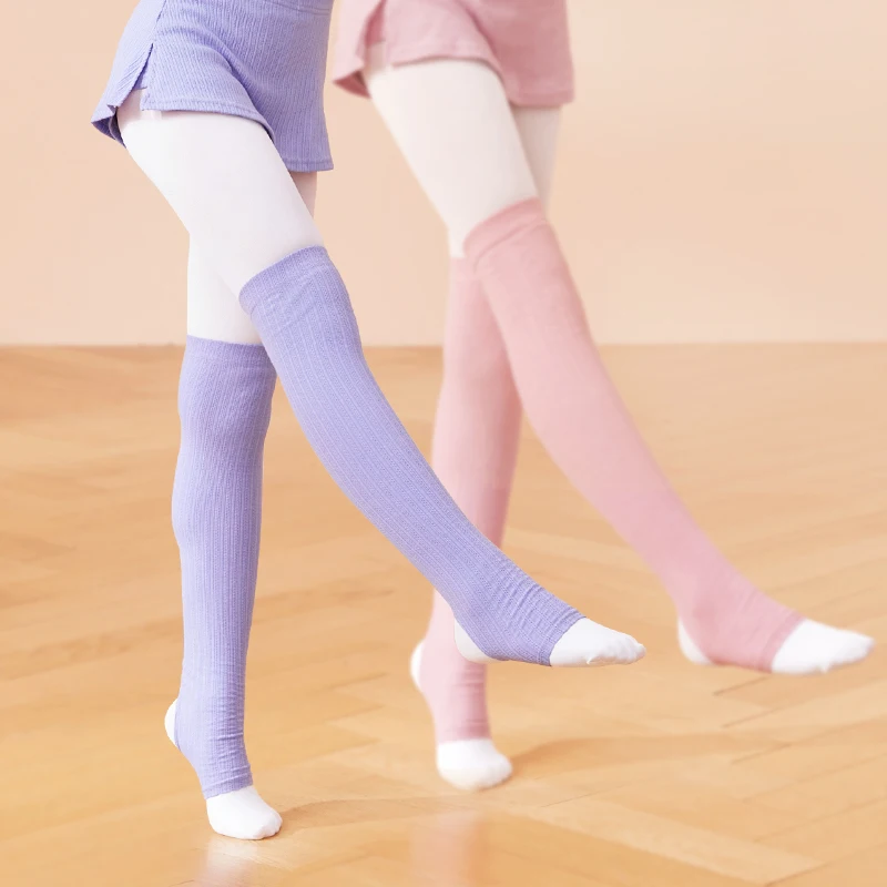 Thickened Foot Loop Long Leg Covers Cozy Knit Warm Stockings Practical Protective Wear for Kids Dance Fitness Workout Activities