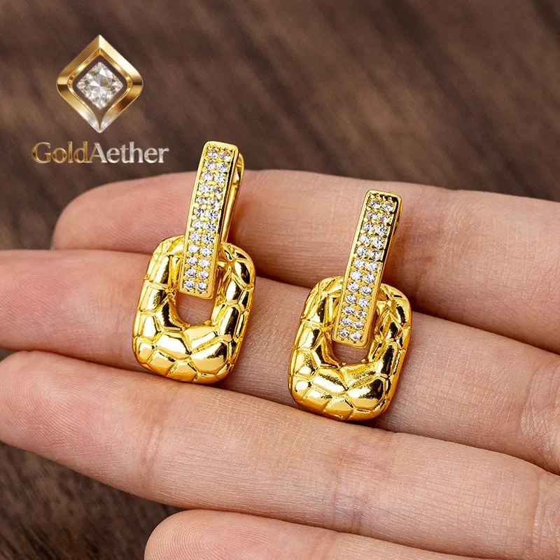 

GoldNouveau 24K Gold Zircon-Inlaid Geometric Square Earrings Women AU999 - 24K forged, AU999 certified, geometric square + zirco