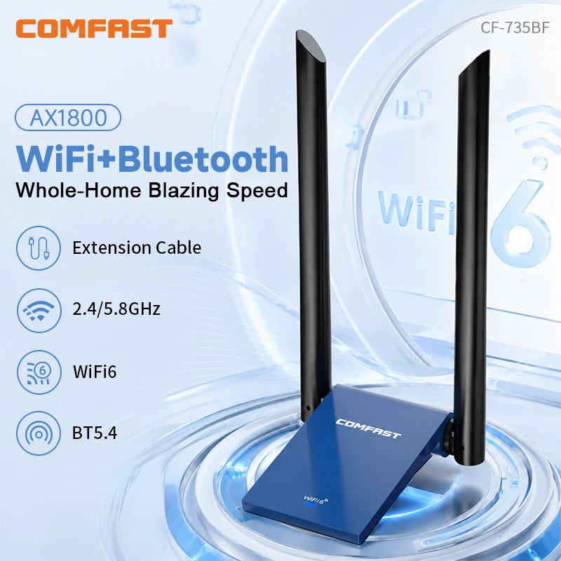 COMFAST CF-735BF AX1800 WiFi6 BT5.4 USB3.0 Wireless Adapter Dual Band 2.4G+5.8G WiFi Receiver AP Transmitter for Desktop Laptop