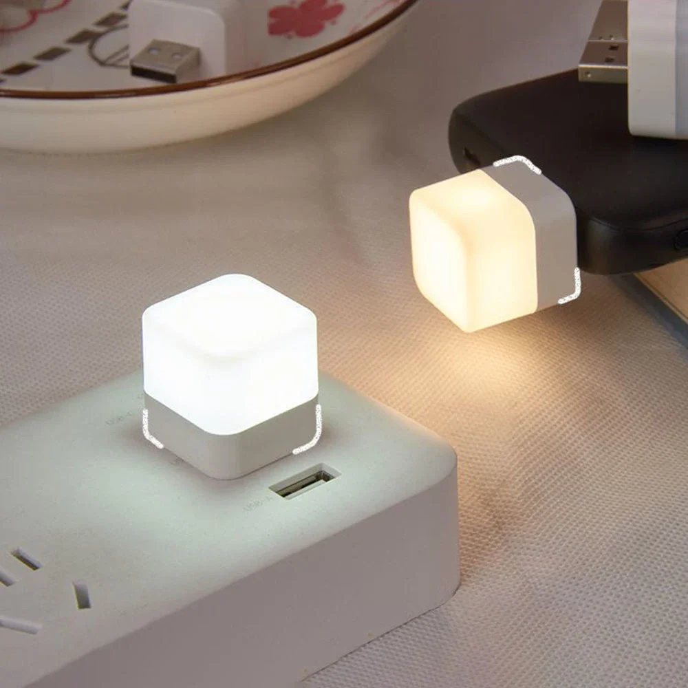 USB Night Light Square Mini Portable LED Lights Eye Protection Book Reading Light PC Power Bank Charging Small Round Table Lamp