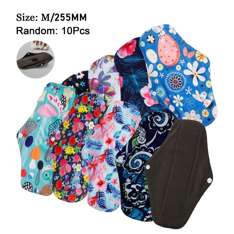 Reusable Menstrual Pads Washable Bamboo Cloth Pads 10Pcs Incontinence Pads Waterproof Sanitary Napkins Regular Flow Panty Liner