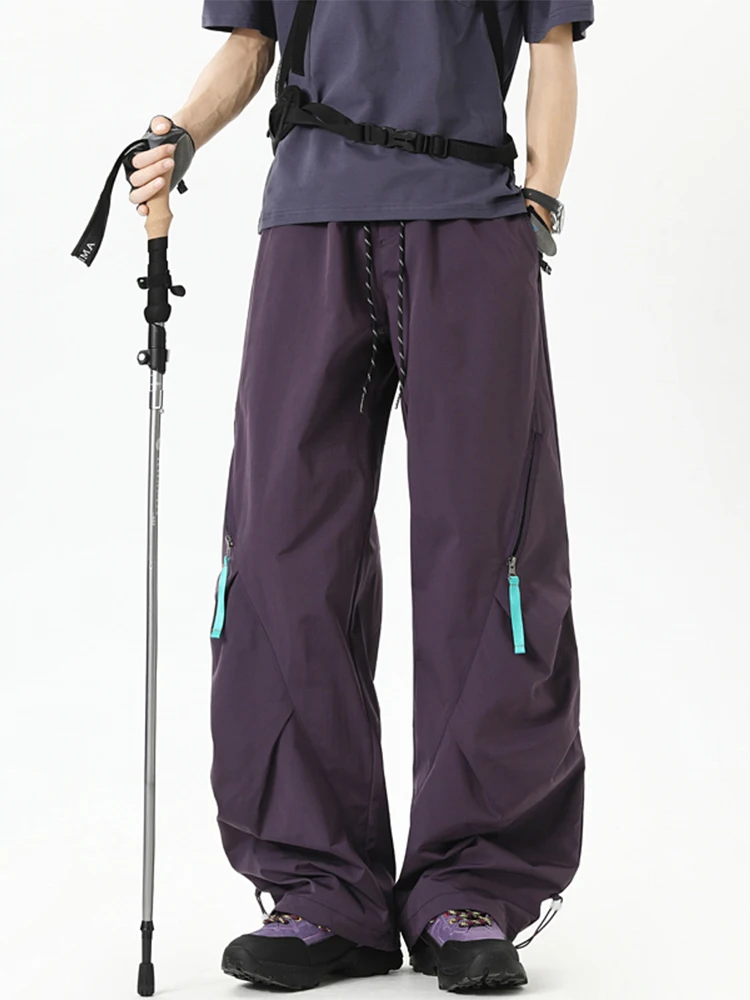 

Lightweight Summer Men's Hiking Pants Purple Side Zip Corduroy Outdoor Workwear Quick Dry Straight Leg Casual Trousers
