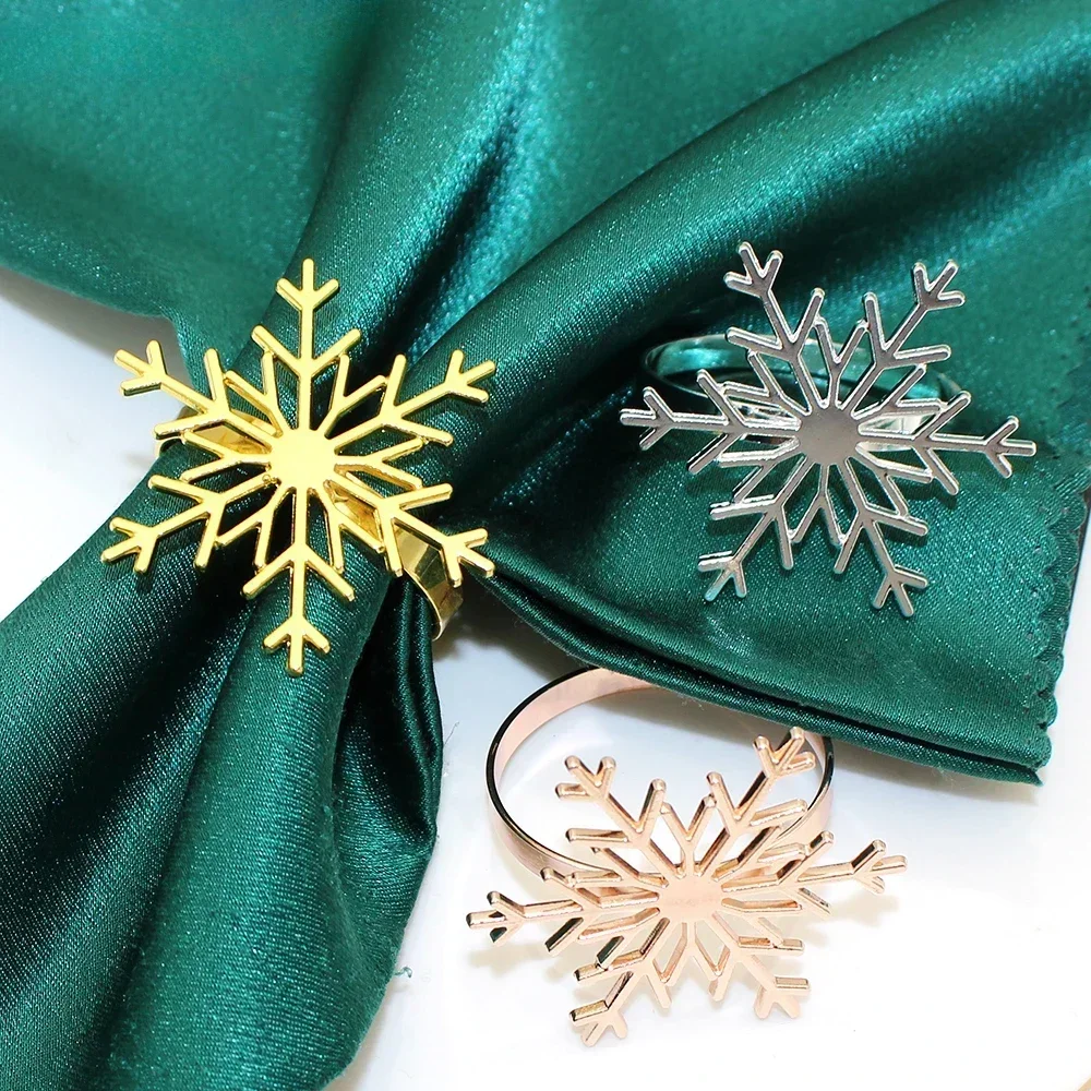 6pcs Silver/Gold Snowflake Napkin Ring Buckles Christmas Holiday New Year Gift Napkin Holder Metal Dinnig Table Decoration