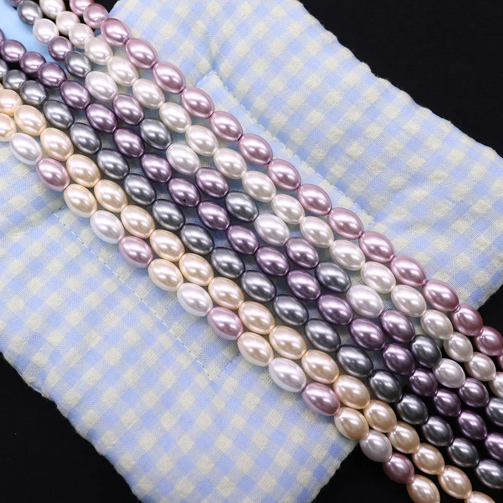 الزجاج الملون تقليد الأرز على شكل اللؤلؤ 8x11 مللي متر أنيقة المرأة قلادة سوار مجوهرات مكونات اليدوية 1 ستراند/حزمة