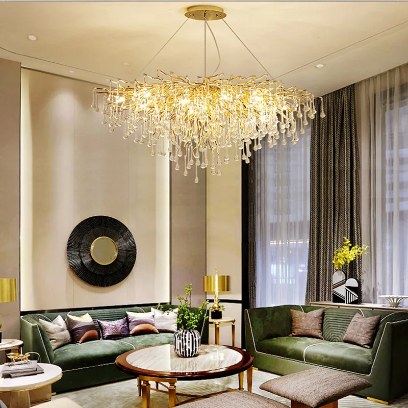 Modern Crystal LED Chandeliers Gold Sliver Luxury Pendant Lights for Living Room Hotel Hall Indoor Decor FIxture