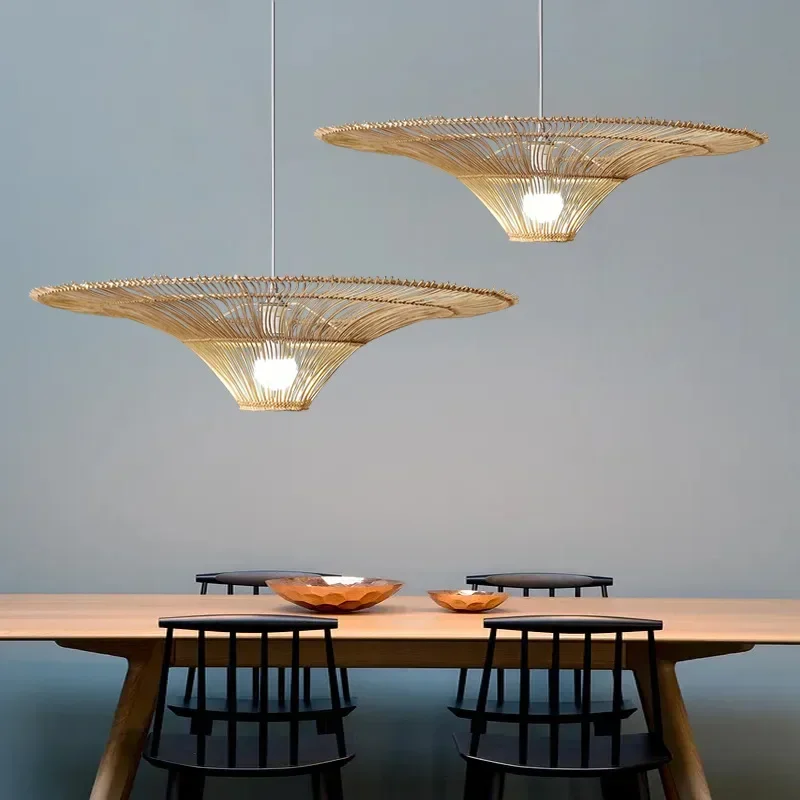 

Handmade Rattan Weaving Creative Led Chandelier Restaurant Bar Chinese Tea Room Homestay Bedroom Pendant Lamp Art Decor Lighting