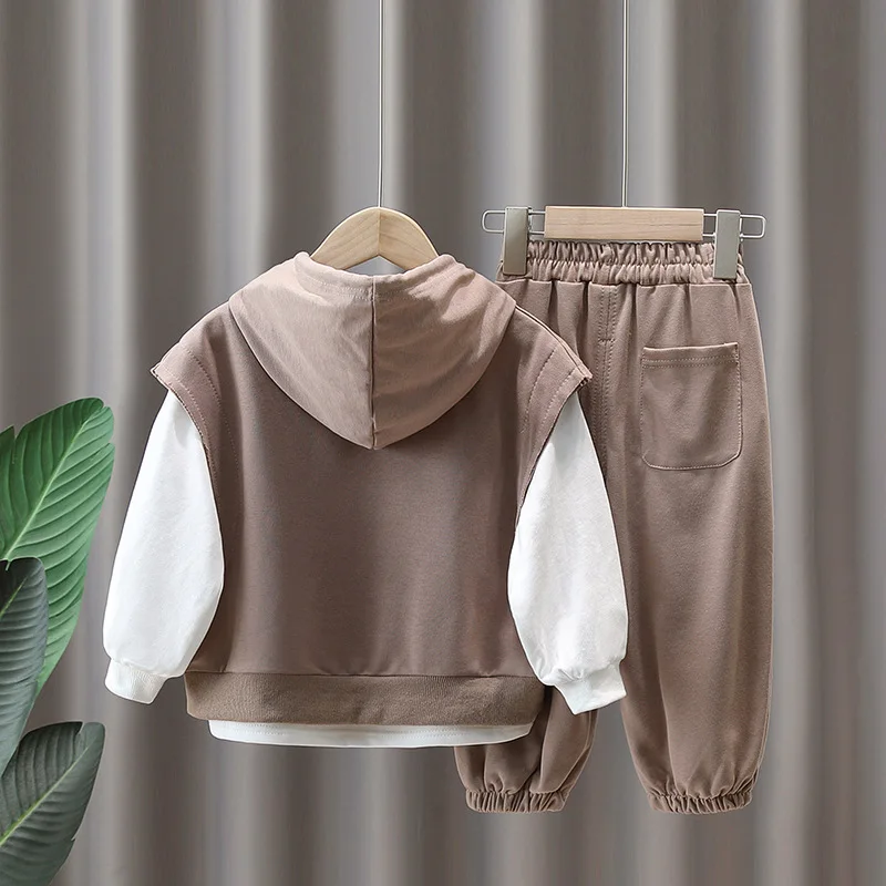 

3997 Boys' Spring And 2025 New Children's Autumn Clothing Hoodie Korean Edition Explosive Street Workwear Three Piece Set Trendy