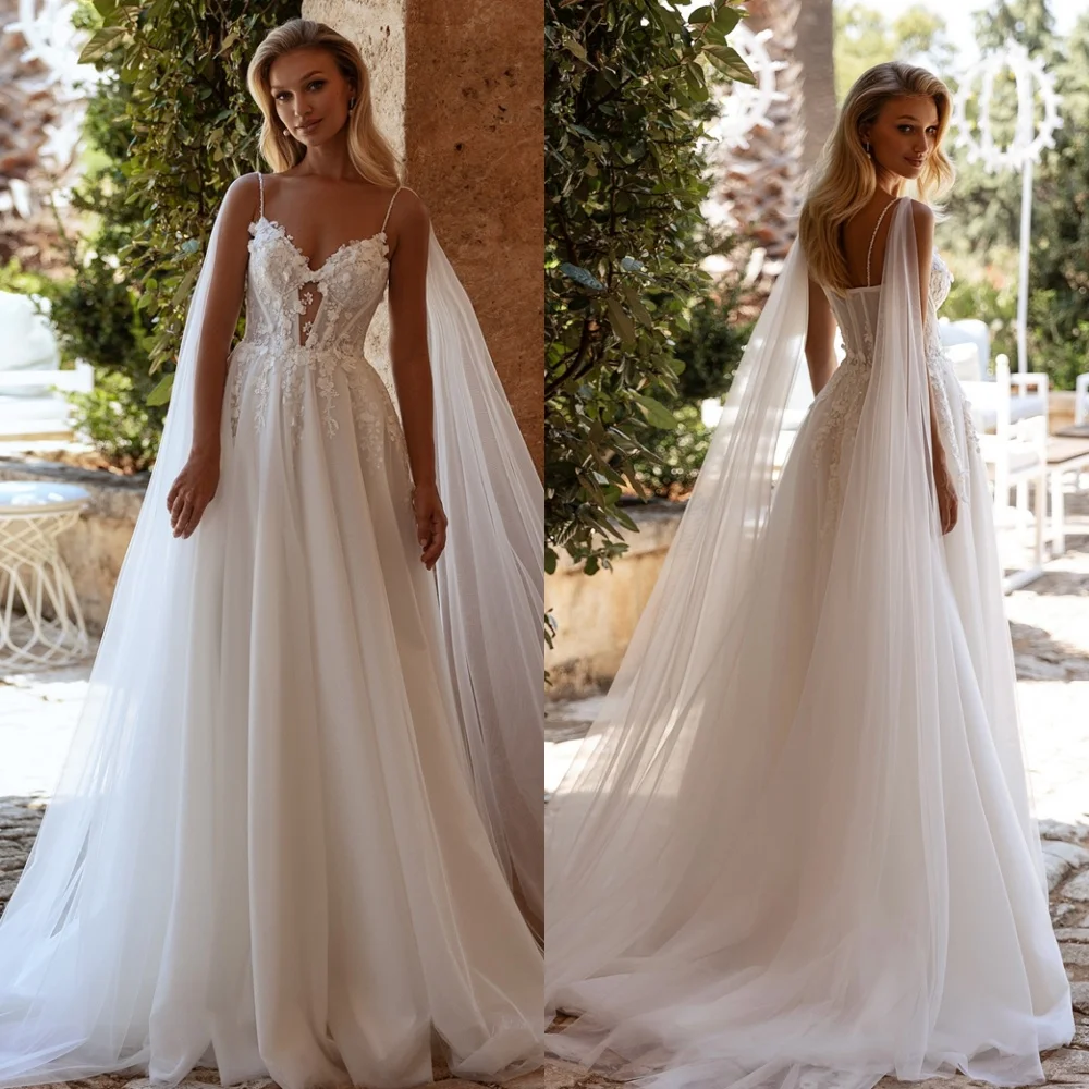 

Customized White Organza Wedding Dress Elegant Strapless Spaghetti Straps Bridal Party Exquisite Zipper Back Vestido De Novia