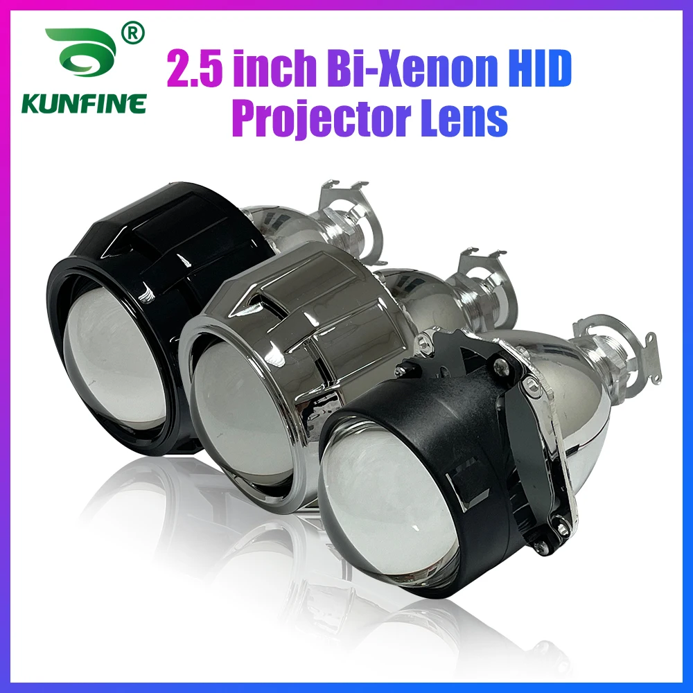 KUNFINE 2 개/몫 2.5 인치 Bi-Xenon HID 프로젝터 렌즈 슈라우드 자동차 헤드 라이트 할로겐 또는 크세논 전구 용 하이/로우 빔
