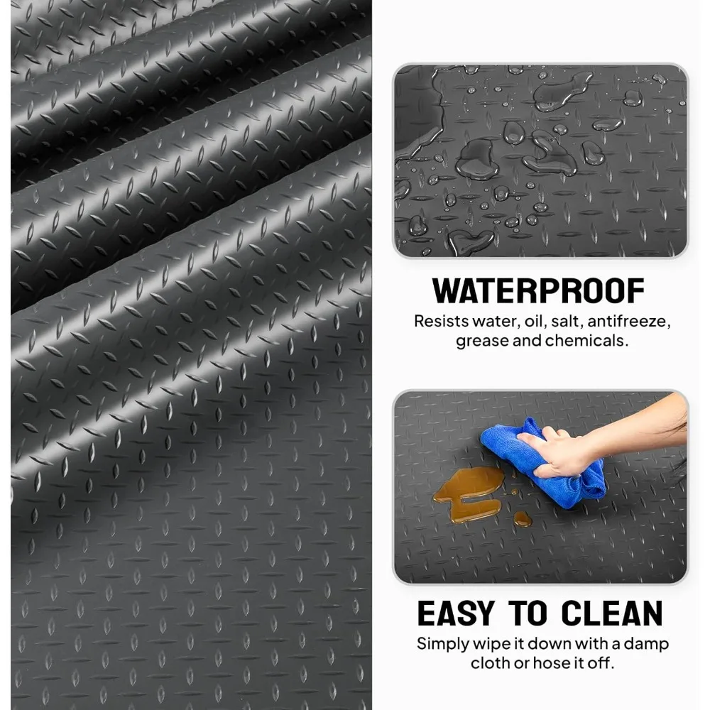Thickened Diamond Plate PVC Garage Floor Mat, 7.5x22 FT, Ideal for Under Car and Garage Parking Area Protection