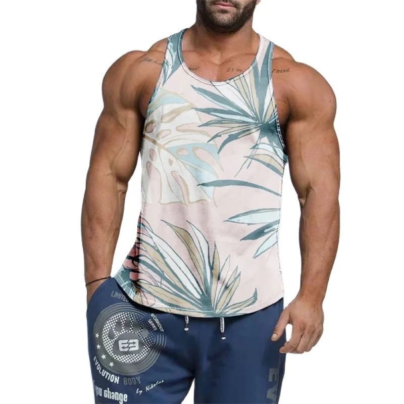 Summer Coconut Tree 3D Printed Tank Top Men Gym Clothing Breathable Sleeveless Tees Beach T-shirt Outdoor Sports Gym Vest Tops