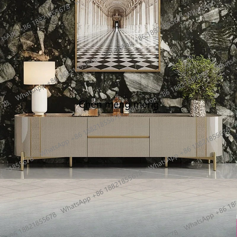 

Italian light luxury champagne solid wood TV floor cabinet villa decoration chest high-end furniture customization