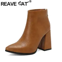 REAVE CAT Brand Classic Women Ankle Boots Chunky Heels 10cm 48 49 50 Vintage Daily Booties Female