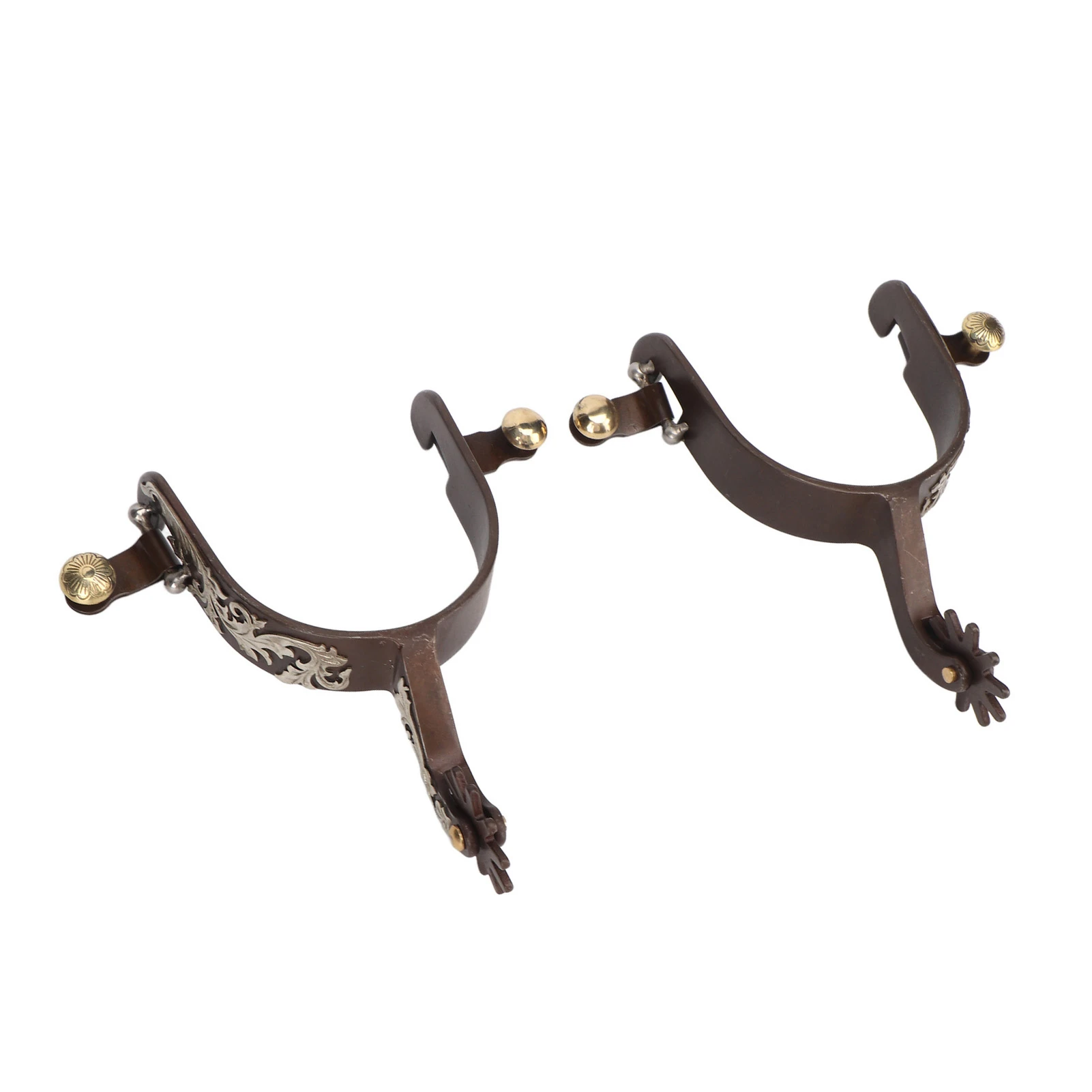2 Stuks Paardenspoor 3.15x3.15in Vintage Brons Koolstofarm Staal Western Cowboy Spurs met Draaibare Gear
