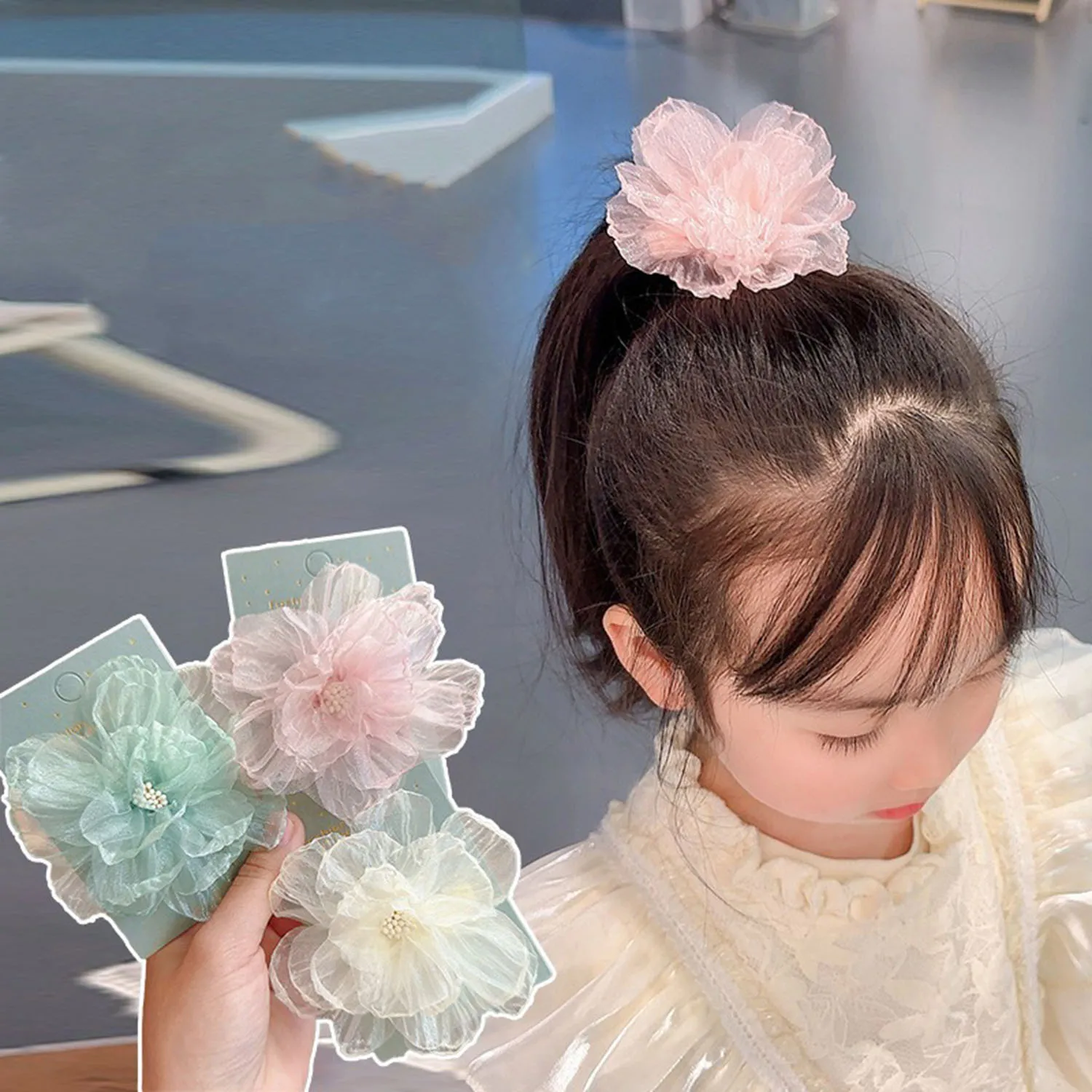 Spring Summer Organza Flower Hairpin for Children Girls Sweet Gauze Camellia Hair Clip Headwear Holiday Hair Accessories