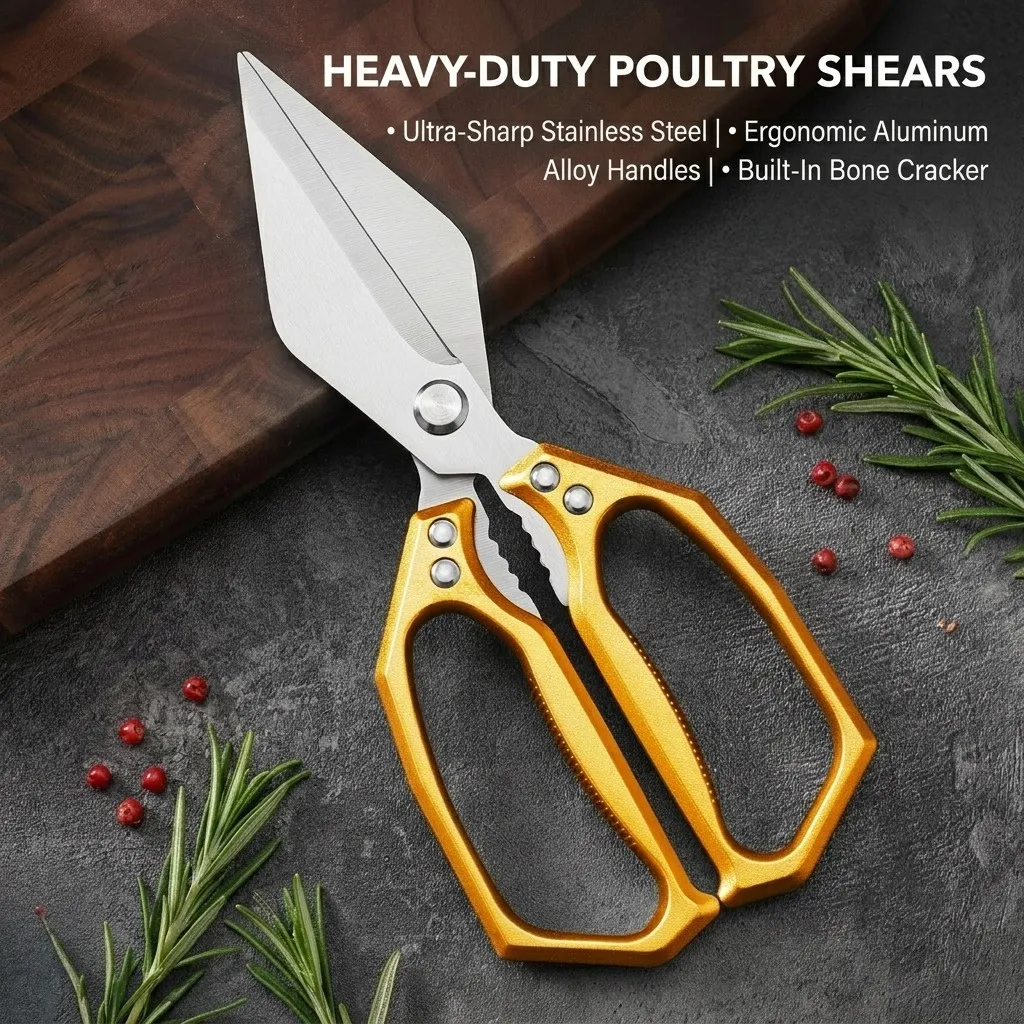 Multipurpose Stainless Steel Kitchen Scissors, Sharp Household Food Scissors for Chicken Bones, Fish & Meat Kitchen Accessory