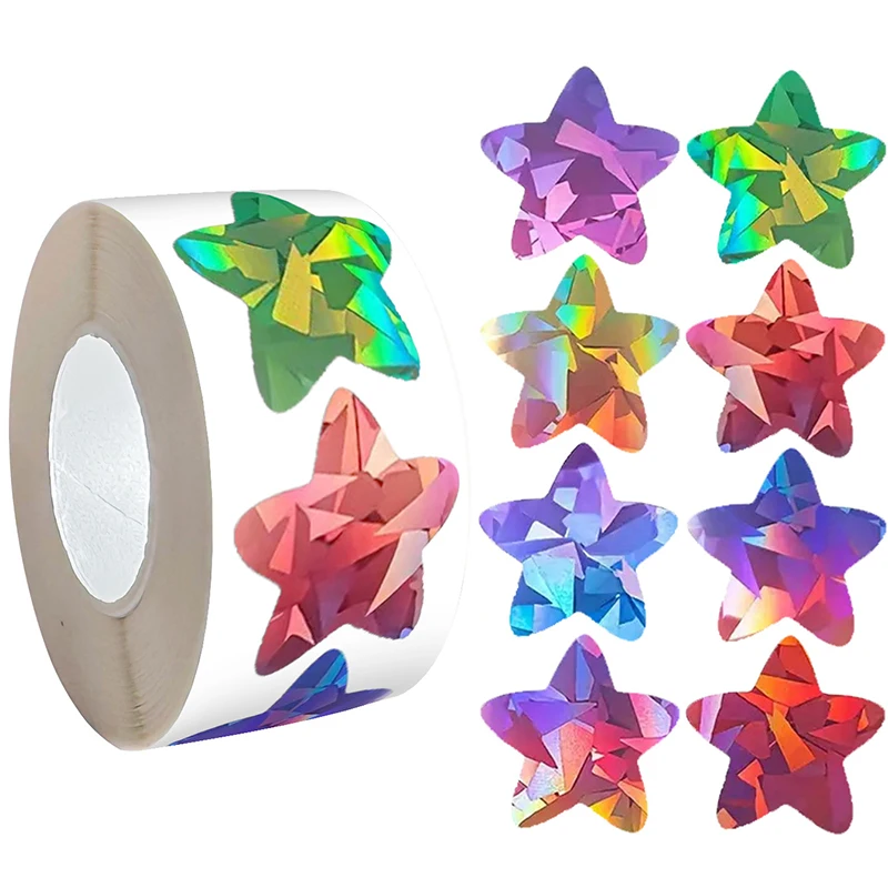 500Pcs 1in Glitter Holographic Star-Shaped Thank You Decorative Reward Stickers Labels Star Stickers Envelope Seal Marking Stickers Gift Decoration Adhesive Labels Stickers Party Decoration Stickers