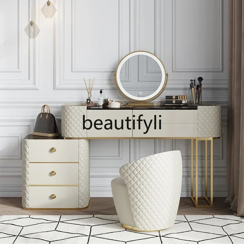 FG10Light الفاخرة الزجاج المقسى الخشب الصلب مضمد سجل بسيط الحديثة غرفة نوم ماكياج الجدول شقة صغيرة #2