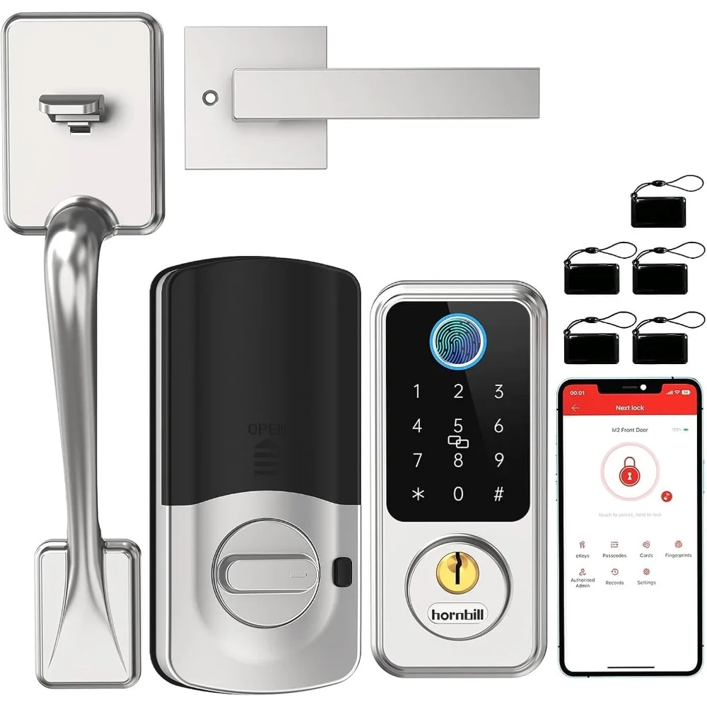 Hornbill Smart Lock with Front Door Handle Set - Keyless Entry with Handleset - Smart Deadbolt with 5 IC Cards