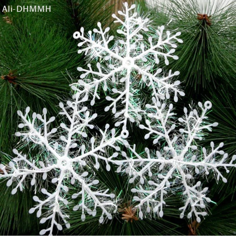 ZLinKJ White Christmas Snowflake Ornaments Sparkly Glitter Easy Hanging Holes For Xmas Tree Holiday Party Home Decor