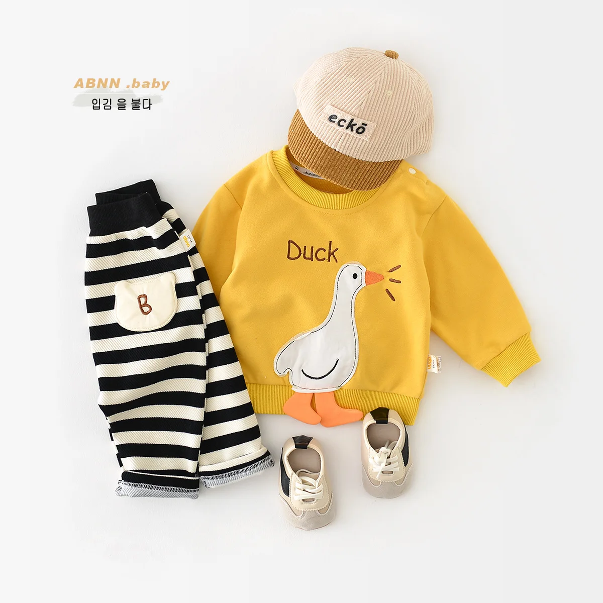 Autumn Ins 2023 Newborn Baby Boys Bodysuit Cotton Long Sleeve Duck Patched Infant Boys Rompers Loose Toddler Boys Pullovers