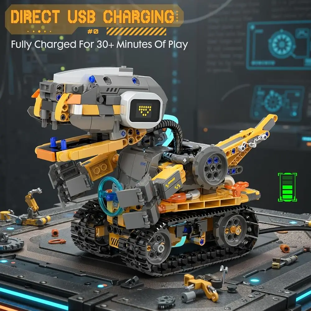 Zestaw robota STEM dla dzieci w wieku 6-12 lat, 899-elementowy zestaw do budowy czołgu dinozaura z aplikacją i pilotem, idealny prezent naukowy dla chłopców i dziewcząt