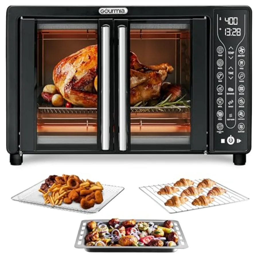 

Air Fryer Toaster Oven 1700W 24L with 17 Presets Digital French Door Black Cooking Combo Convection Rack Baking Pan Tray Recipe